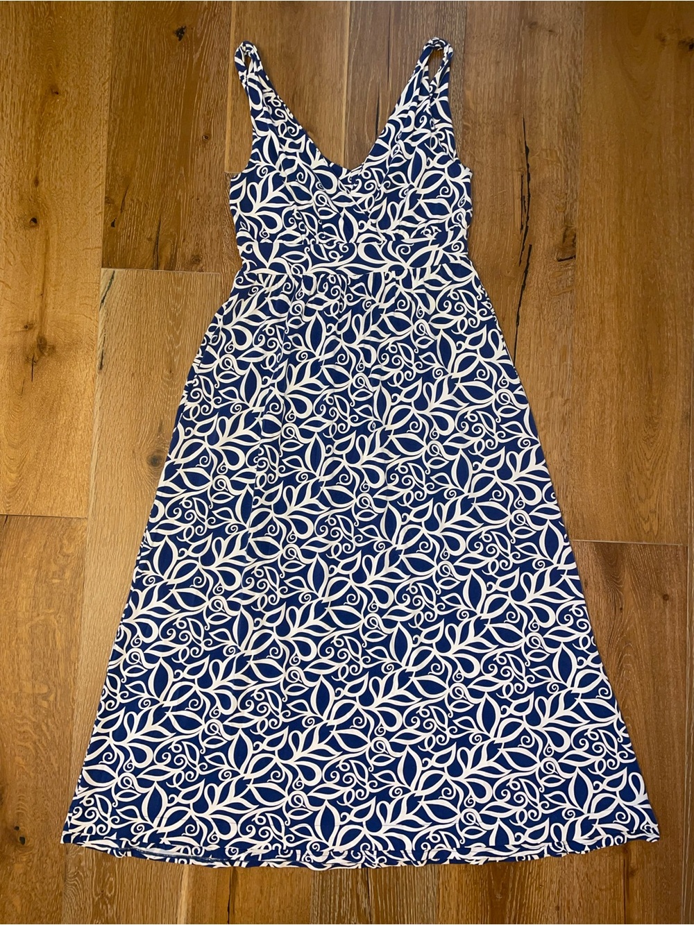 Garnet Hill Cotton Blue and White Swirl Print Maxi Dress Small Medium 6